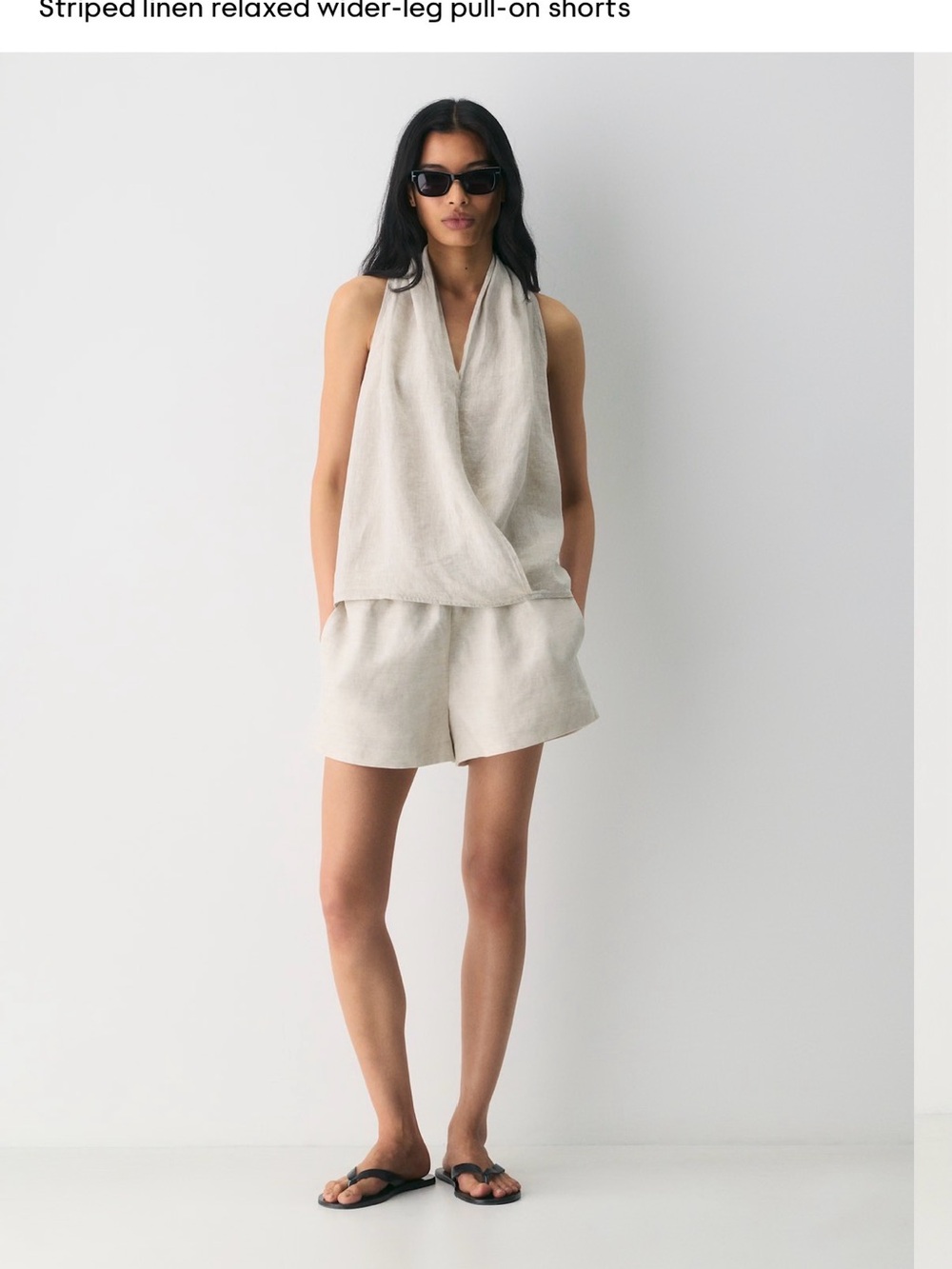 Babaton Light Beige Linen-Blend Draped Sleeveless Camisole